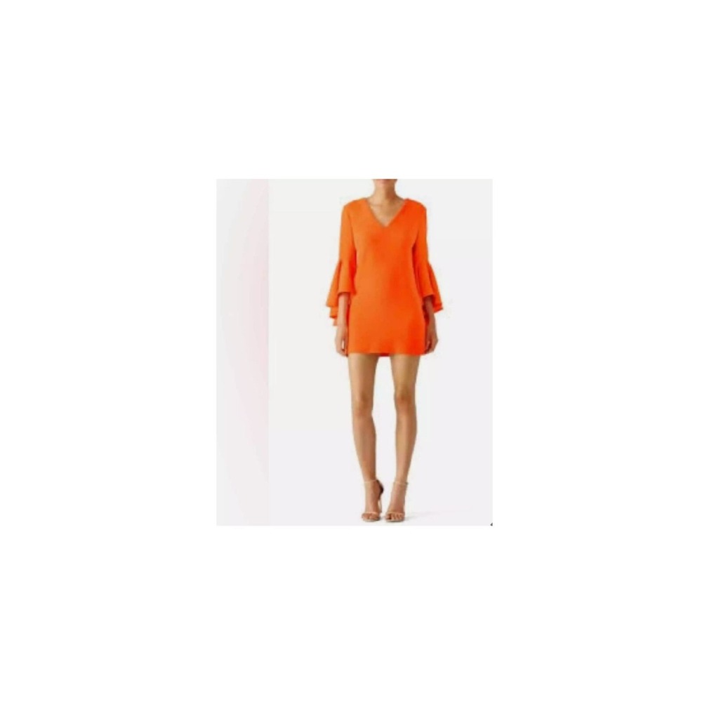 Milly Mini Dress Womens 14 Red Nicole Cady Silk Blend Bell Sleeves - Picture 10 of 11
